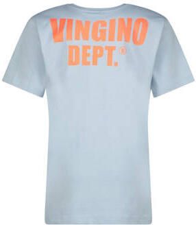 VINGINO T-shirt Hasial lichtblauw Grijs Jongens Katoen Ronde hals Backprint 140
