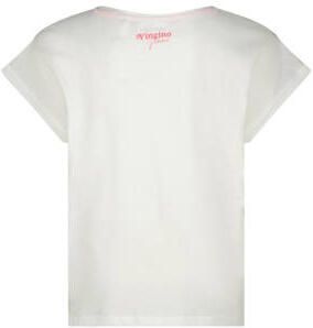 VINGINO T-shirt Helen met tekst wit roze Meisjes Katoen Ronde hals Tekst 128