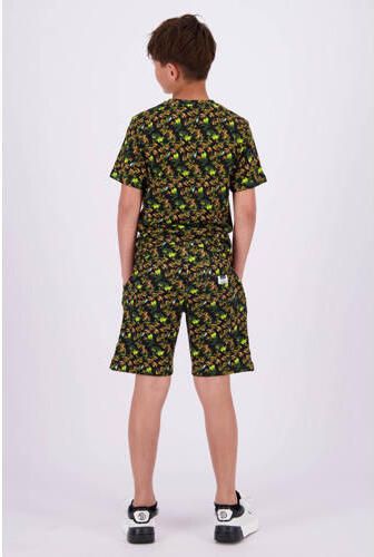 VINGINO T-shirt Jerro met all over print zwart neon geel oranje Jongens Katoen Ronde hals 152