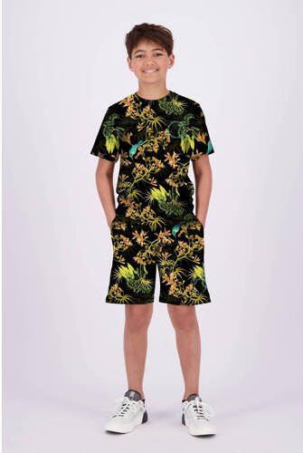 VINGINO T-shirt Jerro met all over print zwart neon geel oranje Jongens Katoen Ronde hals 152 - Foto 3