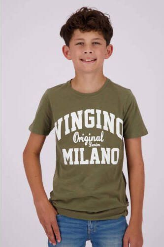 VINGINO T-shirt met logo army groen Jongens Stretchkatoen Ronde hals Logo 104 - Foto 3