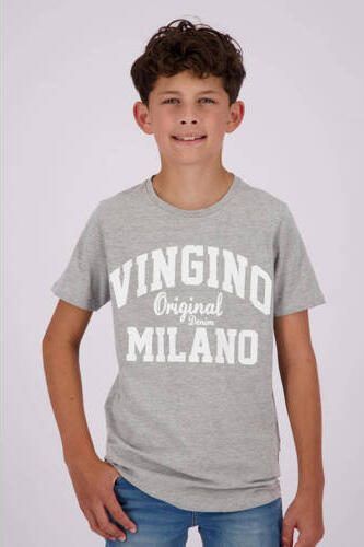 VINGINO T-shirt met logo grijs melange Jongens Stretchkatoen Ronde hals 104 - Foto 3
