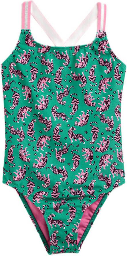 WE Fashion badpak groen roze Meisjes Gerecycled polyamide All over print 110 116