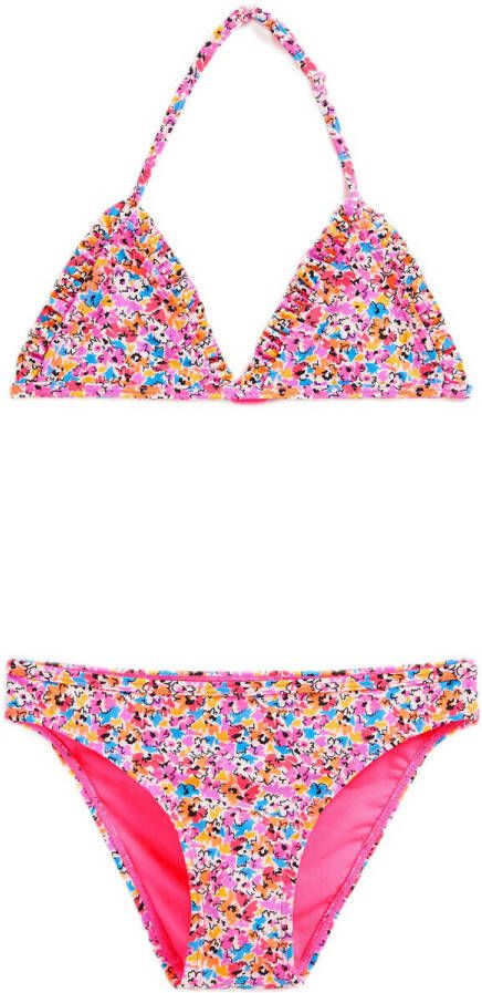 WE Fashion triangel bikini met ruches roze Meisjes Gerecycled polyamide 122 128