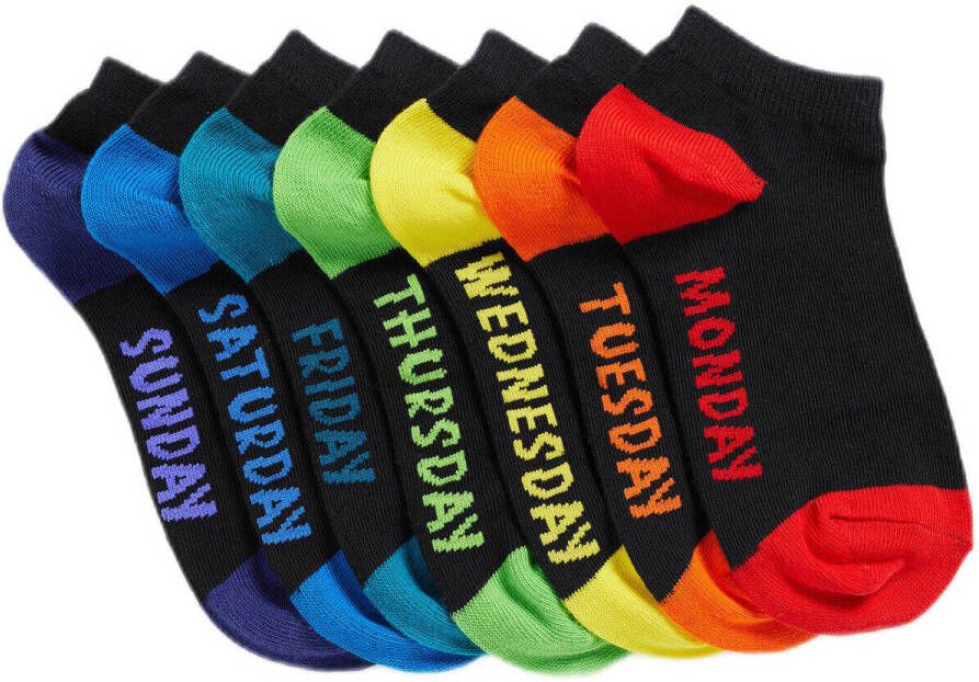 WE Fashion enkelsokken set van 7 zwart multi Sneakersokken Jongens Katoen 27 30