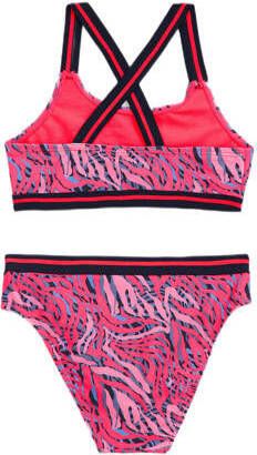 WE Fashion crop bikini roze blauw Meisjes Gerecycled polyamide Zebraprint 110 116