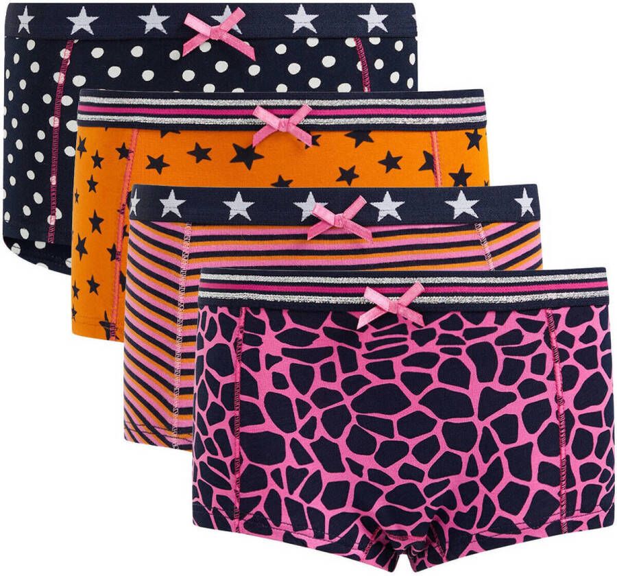 WE Fashion hipster set van 4 roze oranje zwart Slip Meisjes Stretchkatoen 158 164