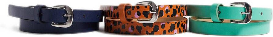 WE Fashion riem met prints set van 3 blauw multi oranje