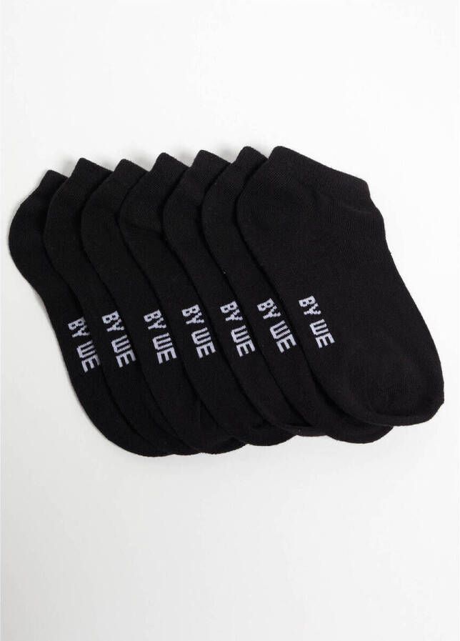 WE Fashion sokken set van 7 zwart Sneakersokken Jongens Katoen Effen 23 26