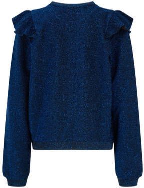 WE Fashion sweater met glitters donkerblauw Meisjes Polyester Ronde hals 110 116