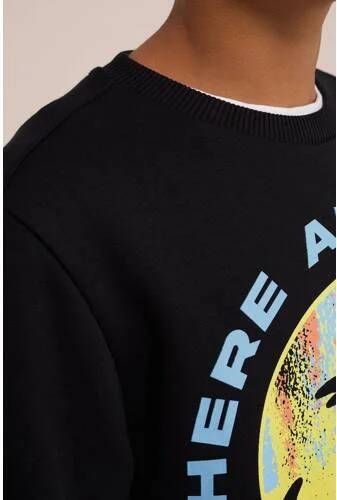 WE Fashion sweater met printopdruk zwart Printopdruk 110 116