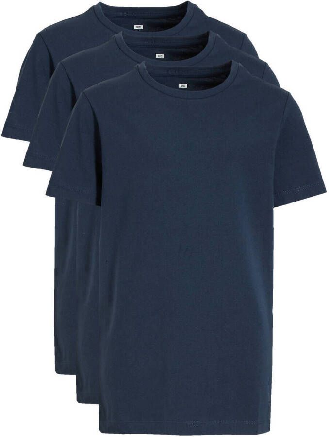 WE Fashion T-shirt set van 3 donkerblauw Jongens Stretchkatoen Ronde hals 110 116 - Foto 3