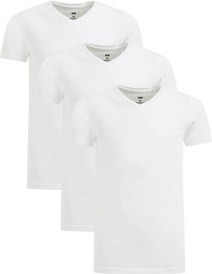 WE Fashion T-shirt set van 3 wit Jongens Stretchkatoen V-hals Effen 122 128 - Foto 4