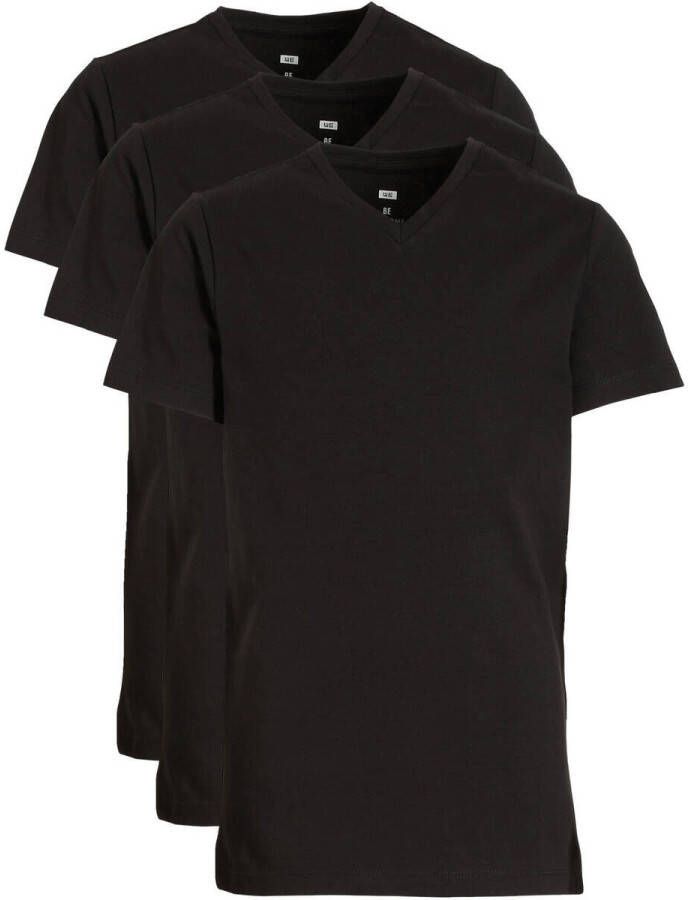 WE Fashion T-shirt set van 3 zwart Jongens Stretchkatoen V-hals Effen 110 116 - Foto 4