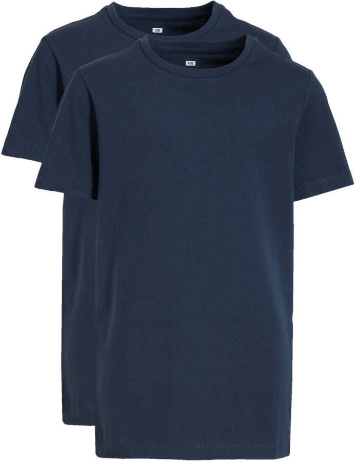 WE Fashion T-shirt set van 2 donkerblauw Jongens Stretchkatoen Ronde hals 110 116 - Foto 4