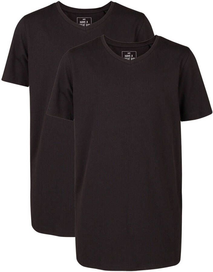 WE Fashion T-shirt set van 2 zwart Jongens Katoen V-hals Effen 110 116