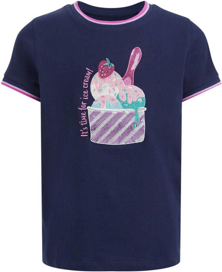 WE Fashion T-shirt van biologisch katoen donkerblauw Effen 170 176 - Foto 2