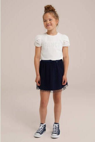 WE Fashion a-lijn rok donkerblauw Meisjes Polyester Stip 110 116 - Foto 2