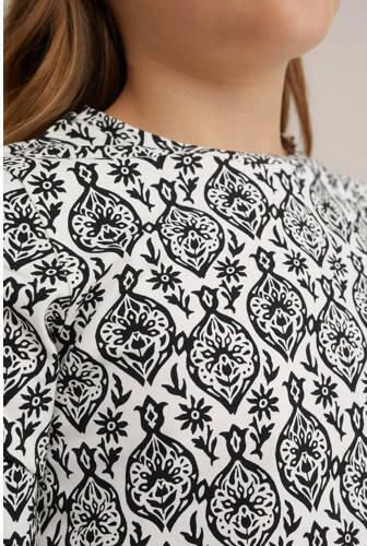 WE Fashion all over print longsleeve black uni Zwart Meisjes Katoen Ronde hals 158 164