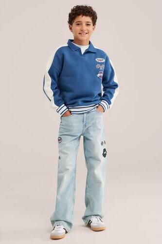WE Fashion Bad Boys gebreide trui blauw wit Jongens Katoen Polokraag Meerkleurig
