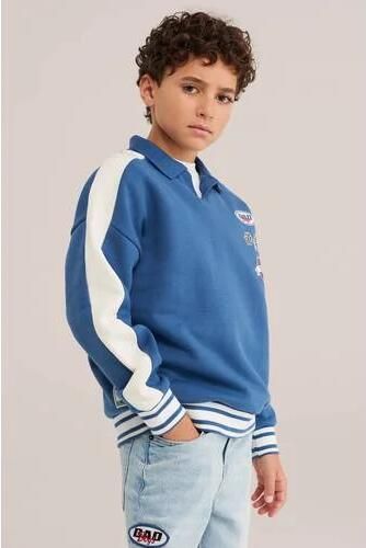 WE Fashion Bad Boys gebreide trui blauw wit Jongens Katoen Polokraag Meerkleurig - Foto 2