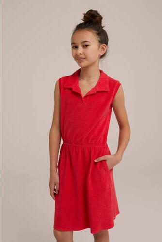 WE Fashion badstof jurk lichtroze Rood Effen 92 | Jurk van