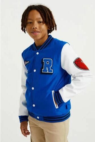 WE Fashion baseball jacket van polyester blauw wit Jas Meerkleurig 110 116