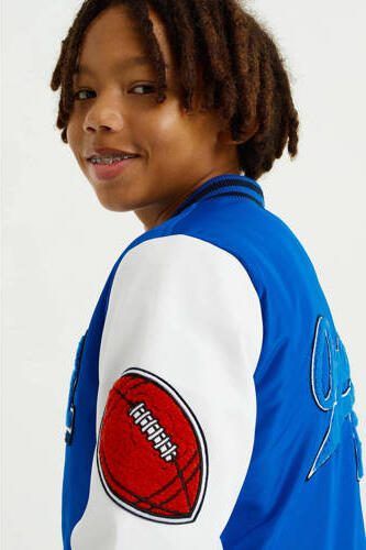 WE Fashion baseball jacket van polyester blauw wit Jas Meerkleurig 110 116 - Foto 3