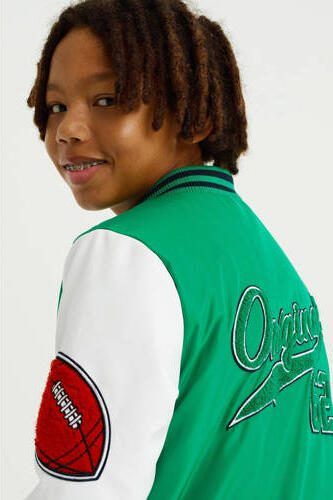 WE Fashion baseball jacket van polyester groen wit Jas Meerkleurig 110 116 - Foto 3