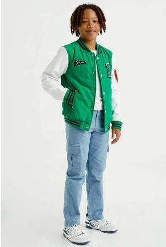 WE Fashion baseball jacket van polyester groen wit Jas Meerkleurig 110 116 - Foto 2