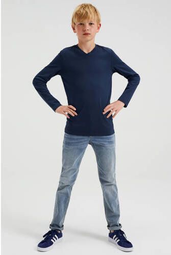 WE Fashion basic longsleeve donkerblauw Jongens Stretchkatoen V-hals Effen 146 152 - Foto 5