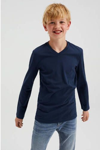 WE Fashion basic longsleeve donkerblauw Jongens Stretchkatoen V-hals Effen 146 152 - Foto 6