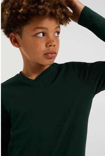 WE Fashion basic longsleeve donkergroen Jongens Stretchkatoen V-hals Effen 110 116 - Foto 3
