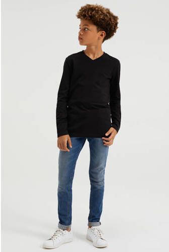 WE Fashion basic longsleeve zwart Jongens Stretchkatoen V-hals Effen 110 116 - Foto 3
