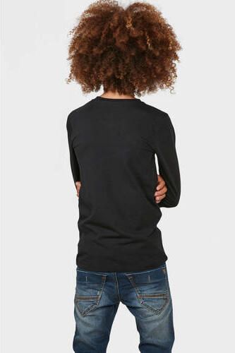 WE Fashion basic longsleeve zwart Jongens Stretchkatoen V-hals Effen 122 128 - Foto 3
