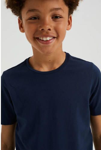 WE Fashion basic T-shirt donkerblauw Jongens Stretchkatoen Ronde hals Effen 134 140 - Foto 5