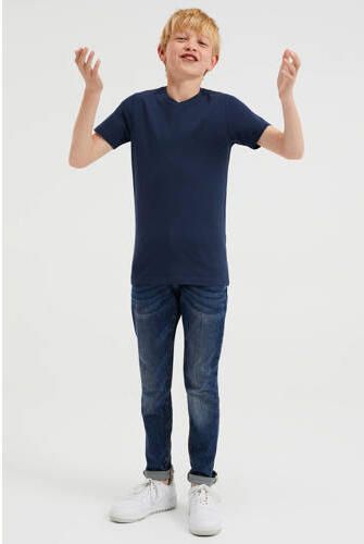 WE Fashion basic T-shirt donkerblauw Jongens Stretchkatoen V-hals Effen 122 128 - Foto 5