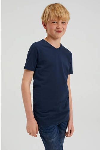 WE Fashion basic T-shirt donkerblauw Jongens Stretchkatoen V-hals Effen 122 128 - Foto 6
