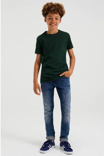 WE Fashion basic T-shirt donkergroen Jongens Stretchkatoen Ronde hals Effen 110 116 - Foto 4