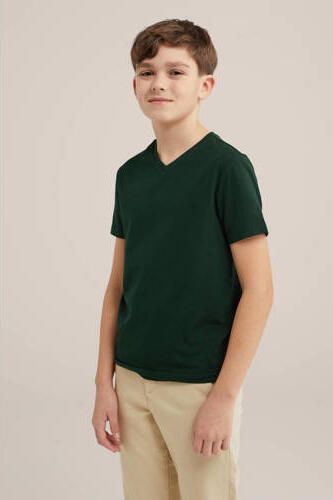 WE Fashion basic T-shirt donkergroen Jongens Stretchkatoen V-hals Effen 134 140 - Foto 4