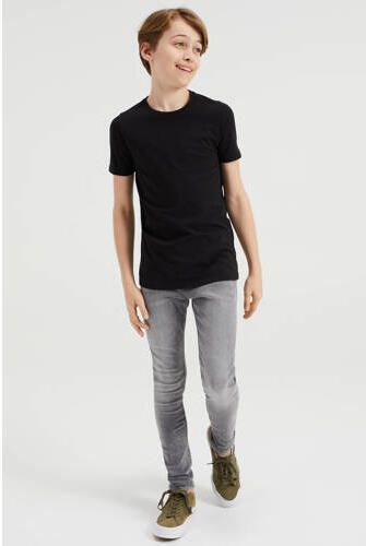 WE Fashion basic T-shirt set van 2 zwart Jongens Stretchkatoen Ronde hals 122 128 - Foto 2