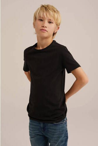 WE Fashion basic T-shirt zwart Jongens Stretchkatoen Ronde hals Effen 146 152 - Foto 4