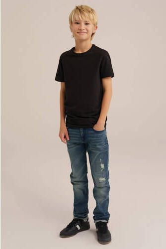 WE Fashion basic T-shirt zwart Jongens Stretchkatoen Ronde hals Effen 146 152 - Foto 5