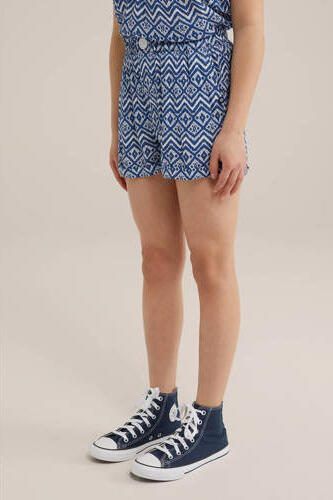 WE Fashion bermuda met all over print blauw wit Korte broek Meisjes Viscose 110 116 - Foto 3