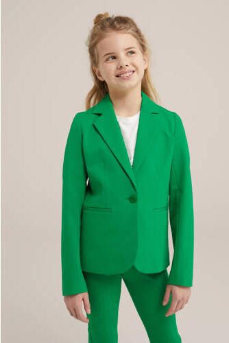 WE Fashion blazer kikkergroen Meisjes Stretchkatoen V-hals Effen 110 116