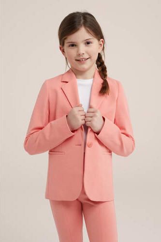 WE Fashion blazer oranje Meisjes Stretchkatoen V-hals Effen 110 116
