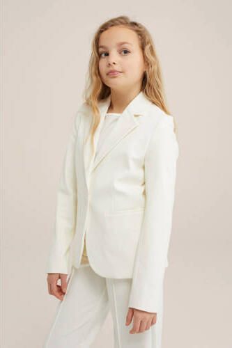 WE Fashion blazer wit Meisjes Stretchkatoen V-hals Effen 110 116