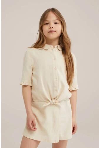 WE Fashion blouse beige Meisjes Viscose Klassieke kraag Effen 110 116