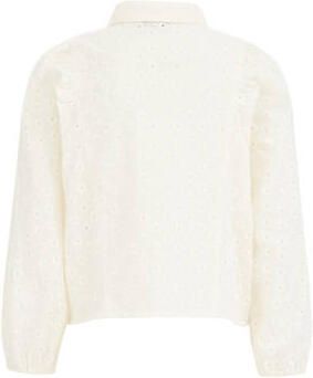 WE Fashion blouse met ruches ecru Meisjes Katoen Klassieke kraag Effen 134 140