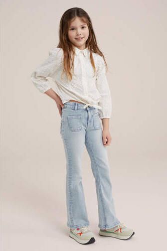 WE Fashion blouse met ruches ecru Meisjes Katoen Klassieke kraag Effen 134 140 - Foto 2